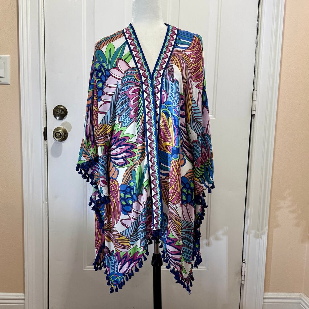 Trina Turk designer Paradise Plume Kimono Swim Cover-Up One Size beach cruise